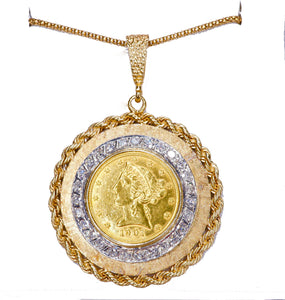 1901 American Coronet Head Gold Eagle Ten Dollar Collector Coin Pendant & Chain