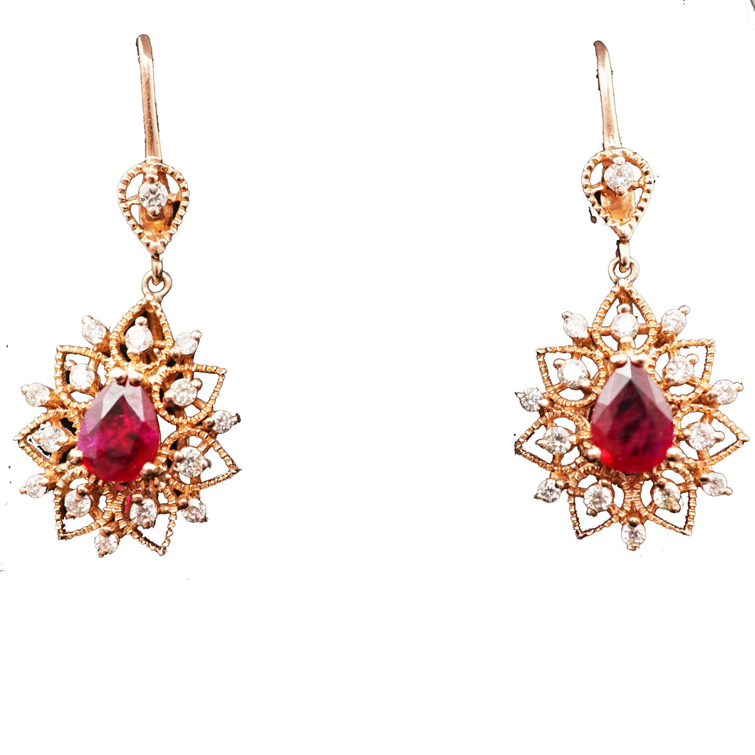 Ruby & Diamond Rose Gold  Dangle Earrings