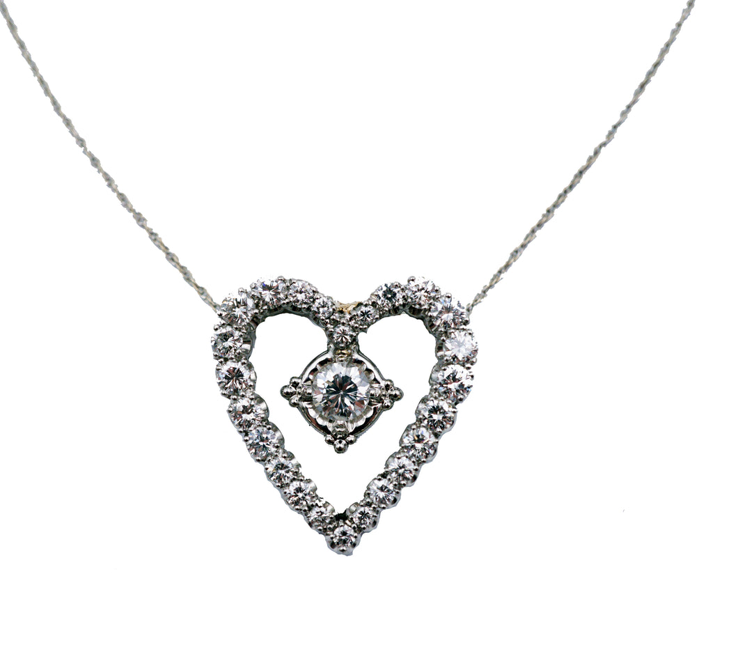 Diamond Heart 18 KT White Gold Pendant & Chain